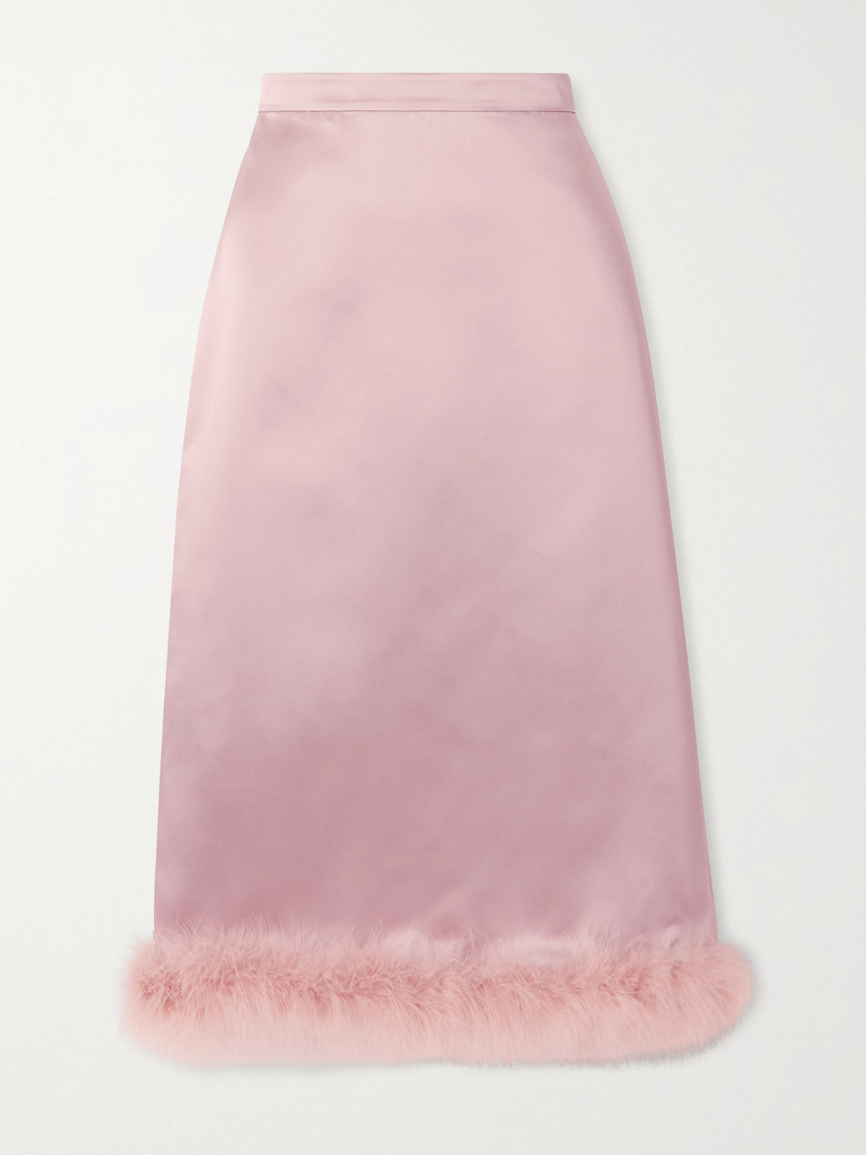 Valentino Feather-trimmed Satin Midi Skirt In Pink
