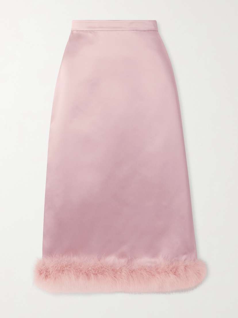Valentino Garavani Feather-trimmed Satin Midi Skirt