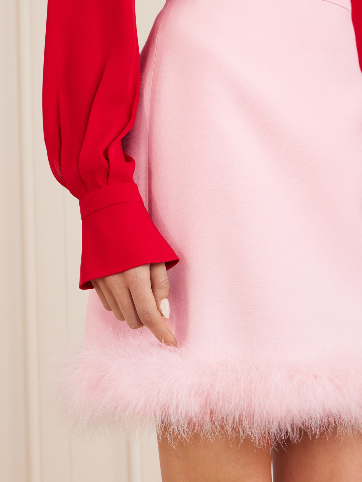 Valentino Feather-trimmed Wool And Silk-blend Crepe Mini Skirt In Pink