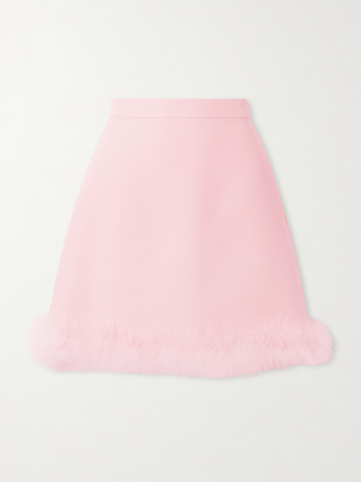 Valentino Feather-trimmed Wool And Silk-blend Crepe Mini Skirt In Pink