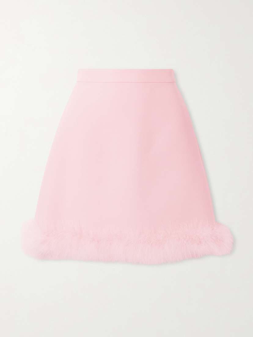 Valentino Garavani Feather-trimmed Wool And Silk-blend Crepe Mini Skirt