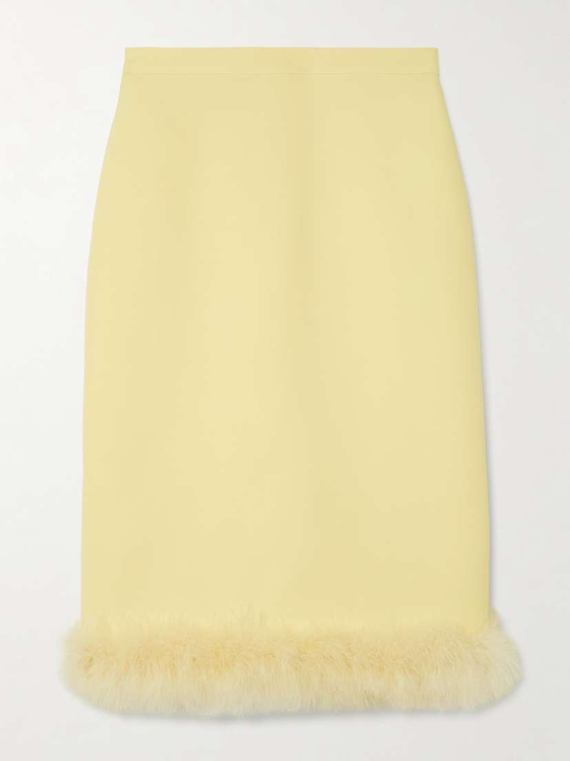 Valentino Garavani Feather-trimmed Wool And Silk-blend Crepe Skirt