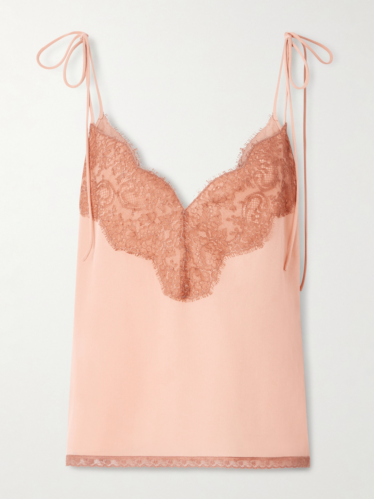 Valentino Lace-trimmed Silk Crepe De Chine Camisole In Pink