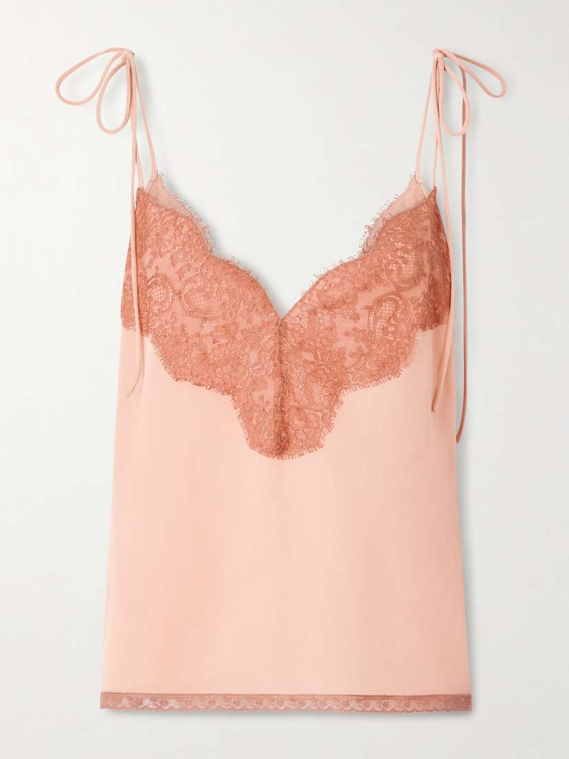 Valentino Garavani Lace-trimmed Silk Crepe De Chine Camisole