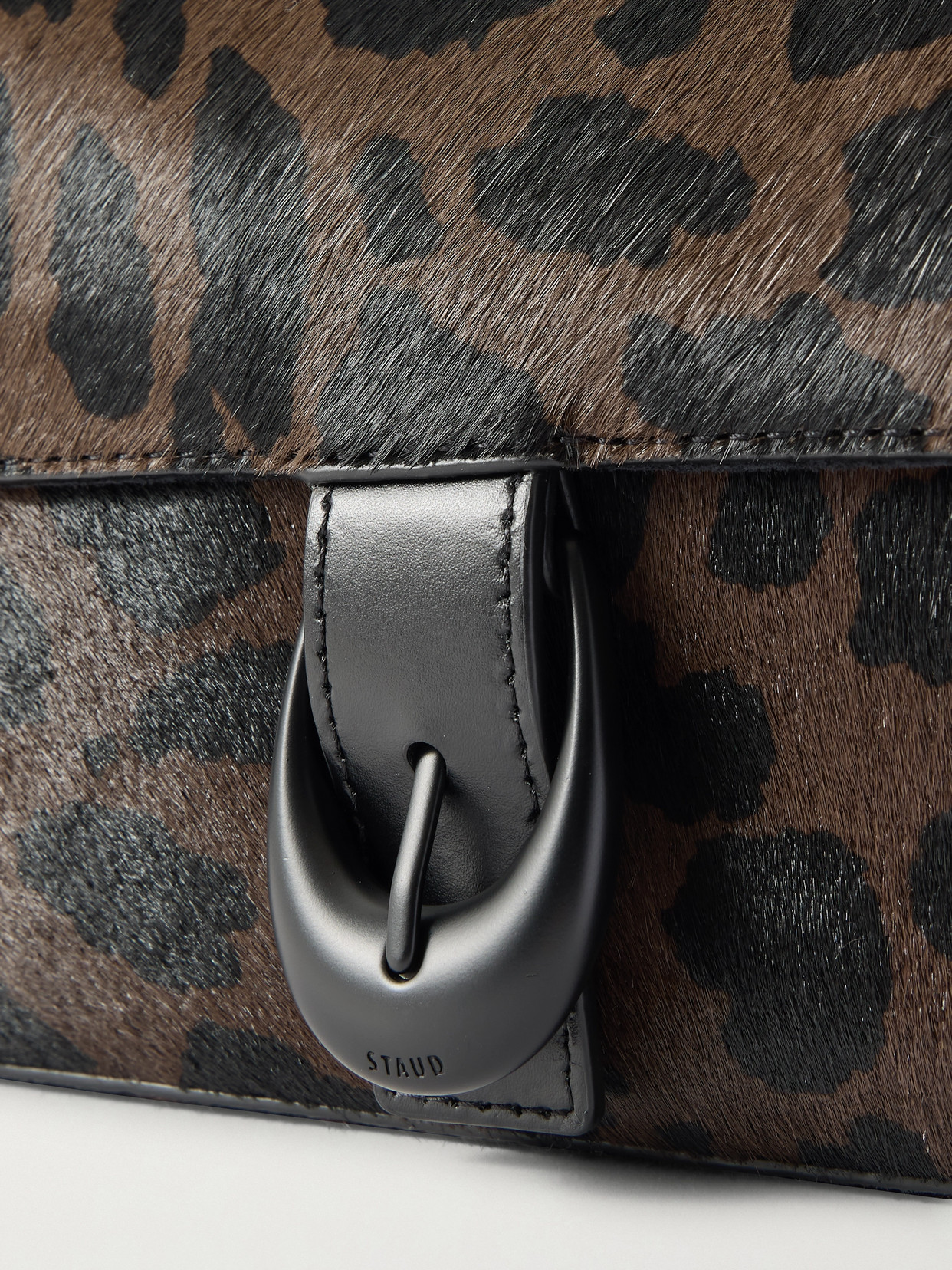 Staud Harlow Buckled Leopard-print Calf Hair Shoulder Bag In Multi