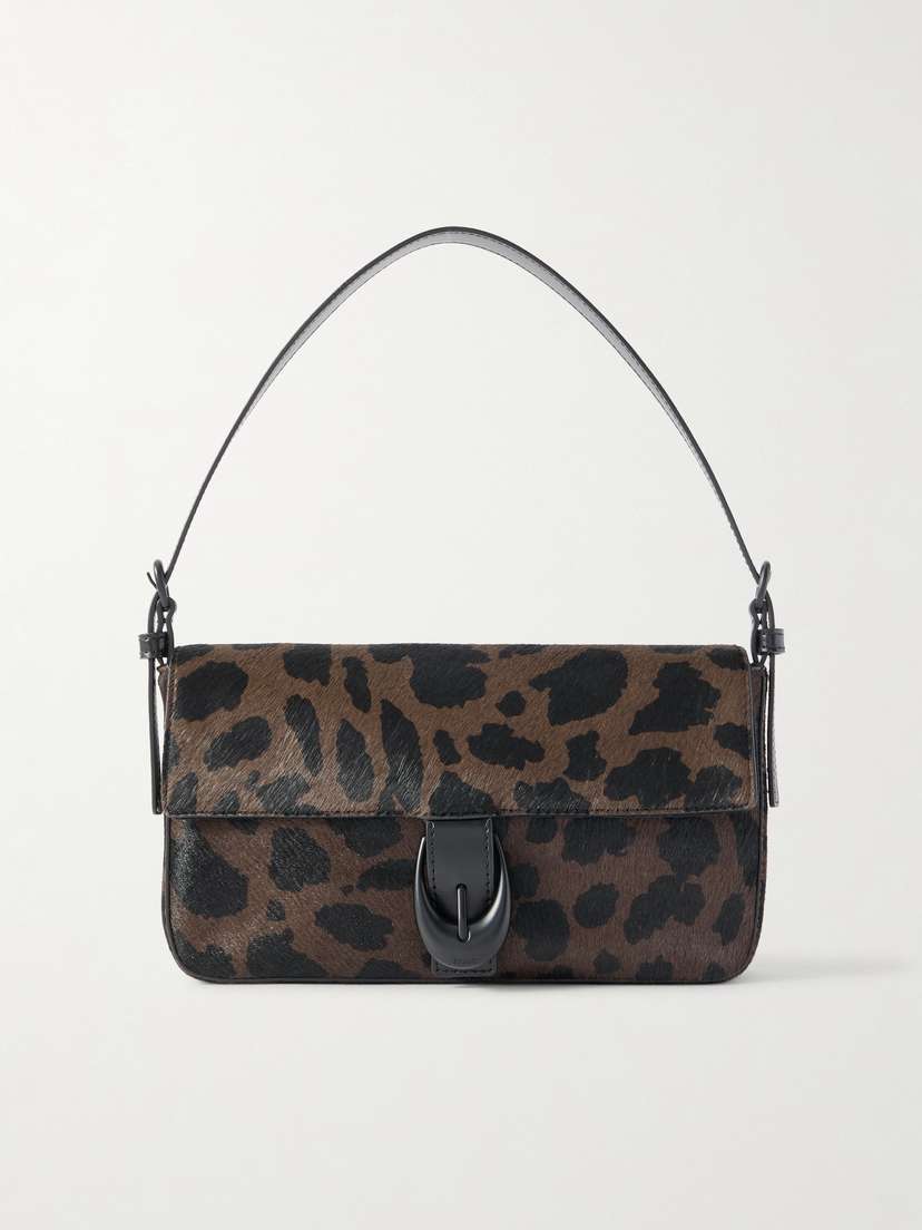 Staud Harlow Buckled Leopard-print Calf Hair Shoulder Bag