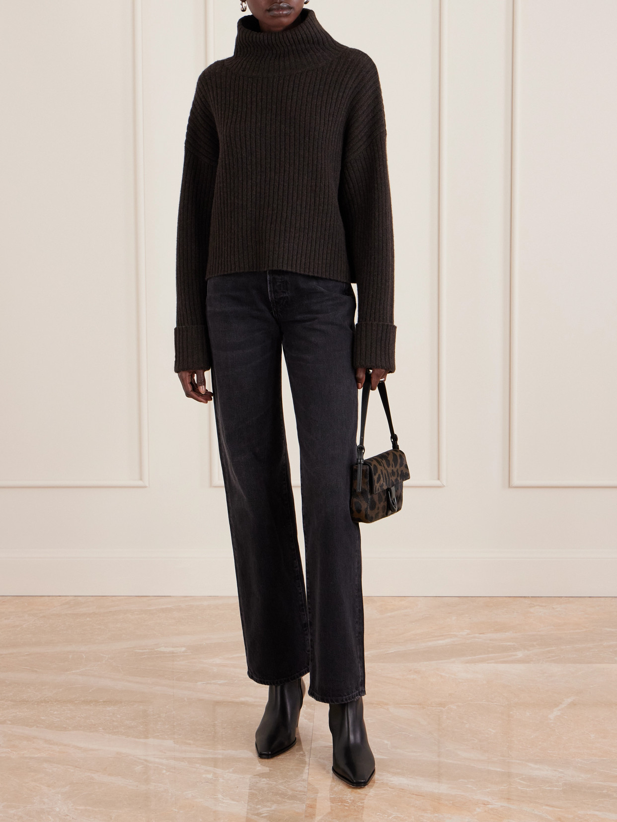 Staud Harlow Buckled Leopard-print Calf Hair Shoulder Bag In Multi