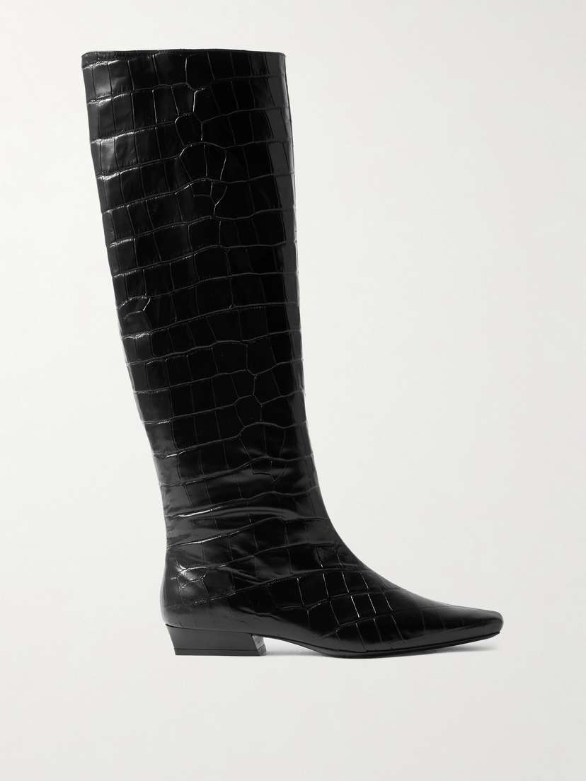 Staud Wally Croc-effect Leather Knee Boots