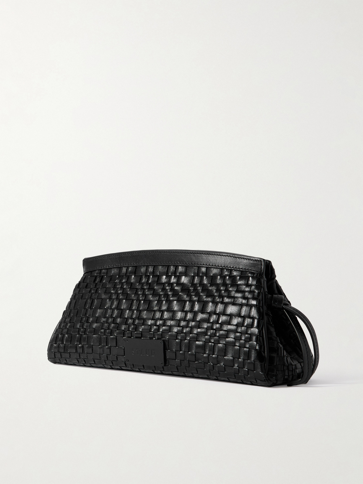 Staud Maude Woven Leather Clutch In Black