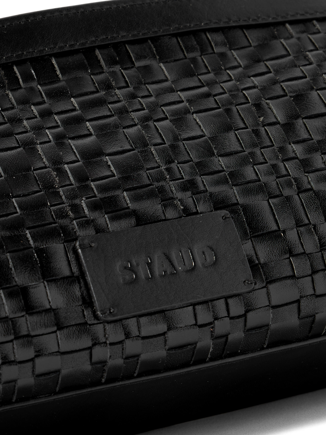 Staud Maude Woven Leather Clutch In Black
