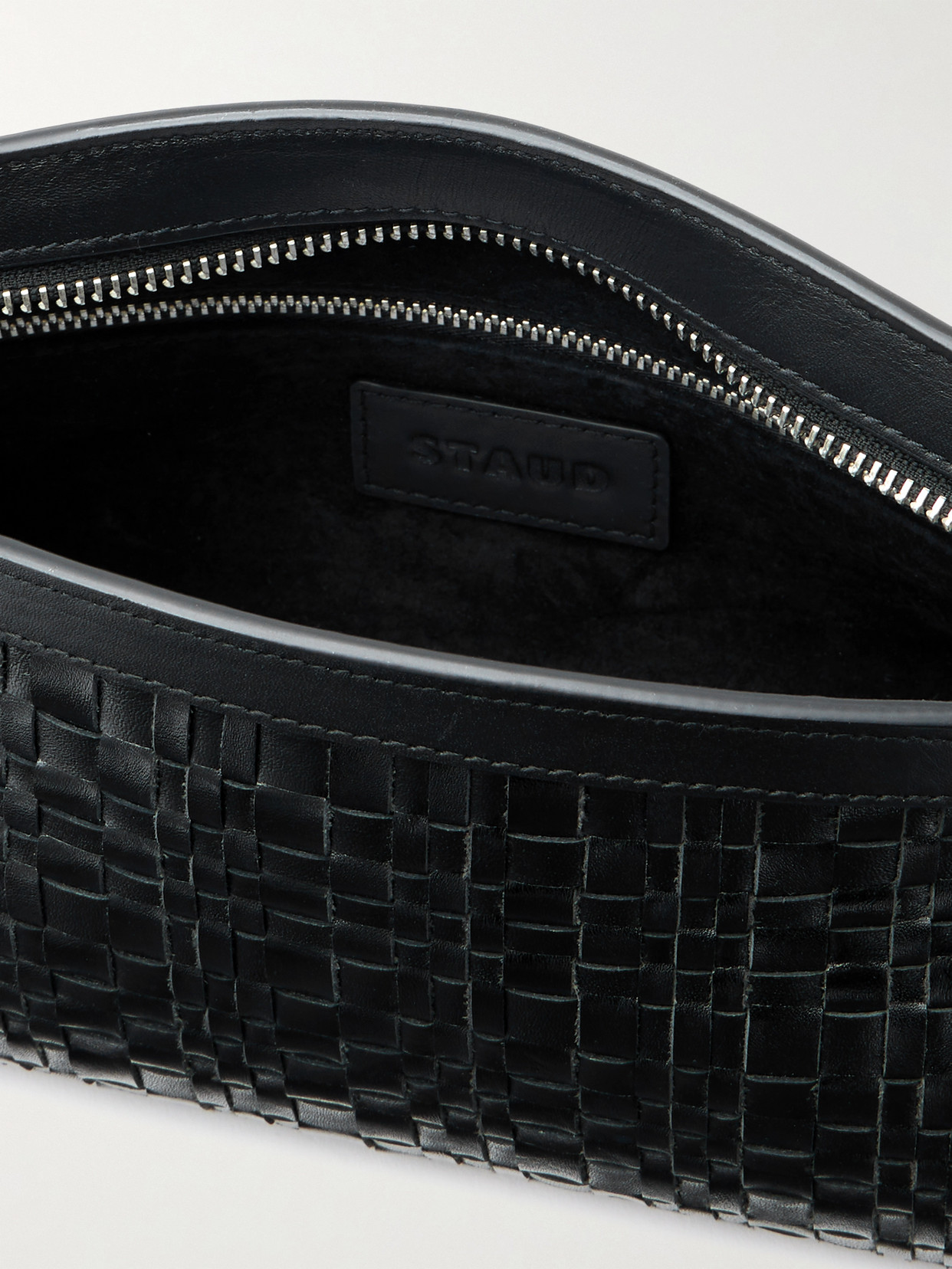Staud Maude Woven Leather Clutch In Black