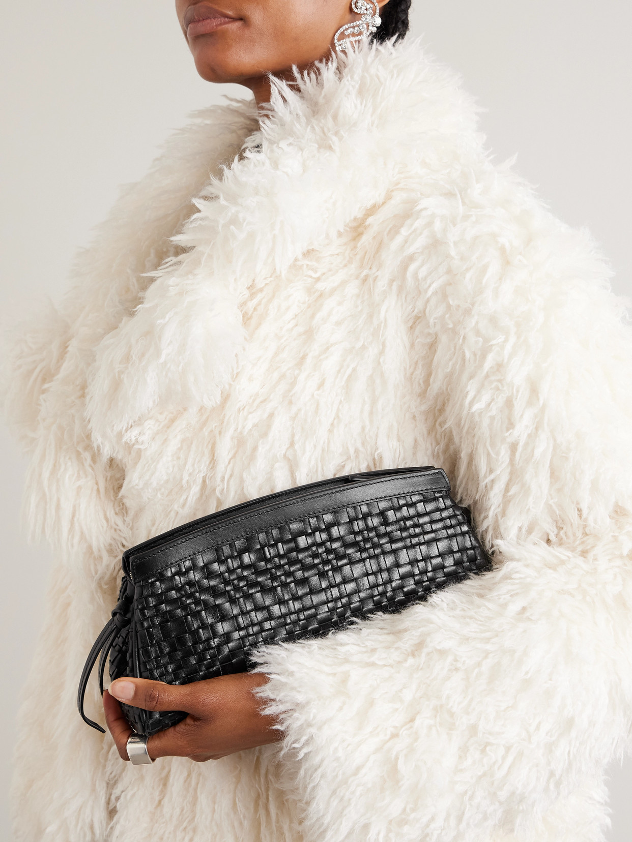 Staud Maude Woven Leather Clutch In Black