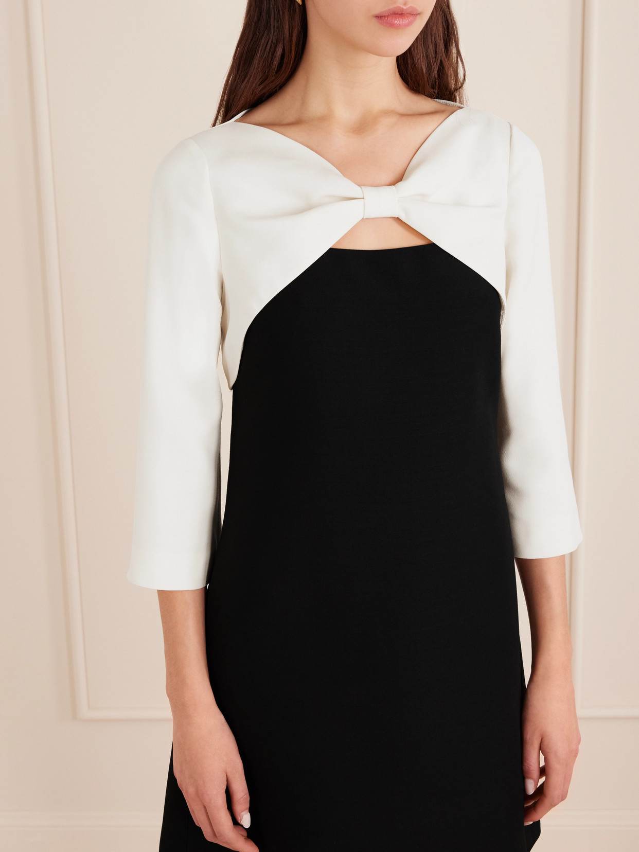 Valentino Bow-detailed Cutout Wool And Silk-blend Crepe Mini Dress In Black