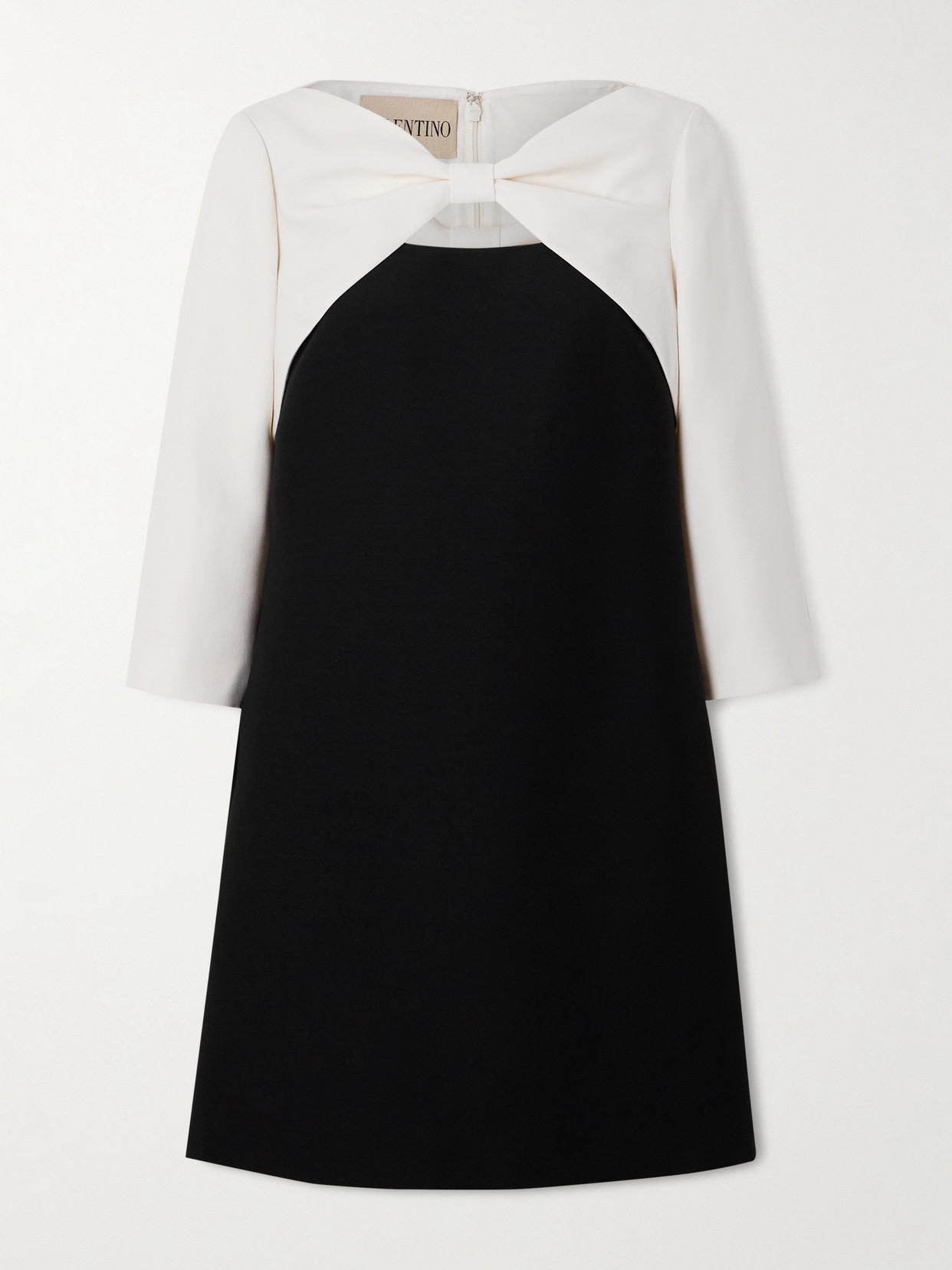 Valentino Bow-detailed Cutout Wool And Silk-blend Crepe Mini Dress In Black