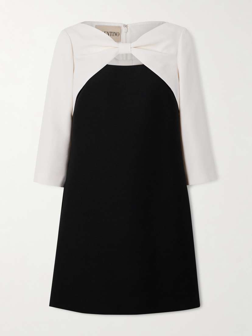 Valentino Garavani Bow-detailed Cutout Wool And Silk-blend Crepe Mini Dress