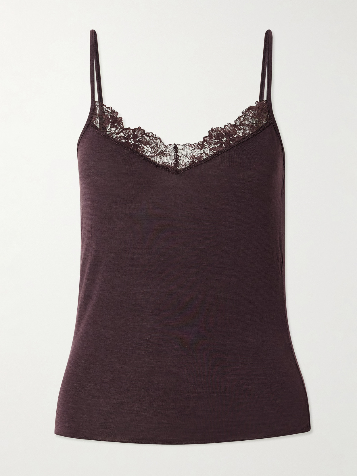 Skims Sheer Modal-blend Lace Cami In Burgundy
