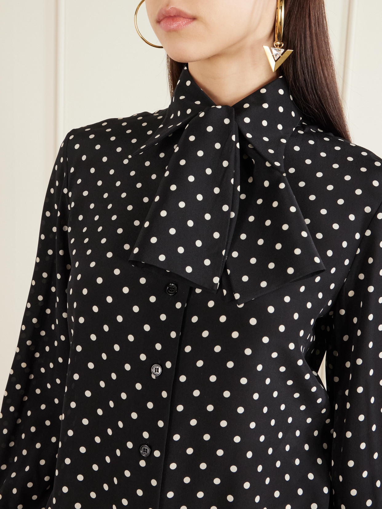 Garavani - Tie-Detailed Polka-Dot Silk Crepe De Chine Shirt