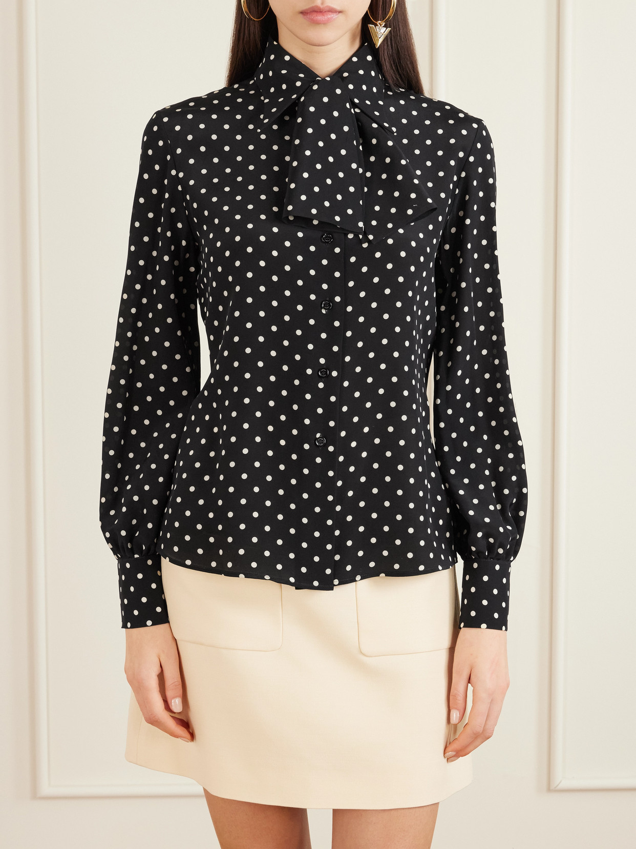 Garavani - Tie-Detailed Polka-Dot Silk Crepe De Chine Shirt