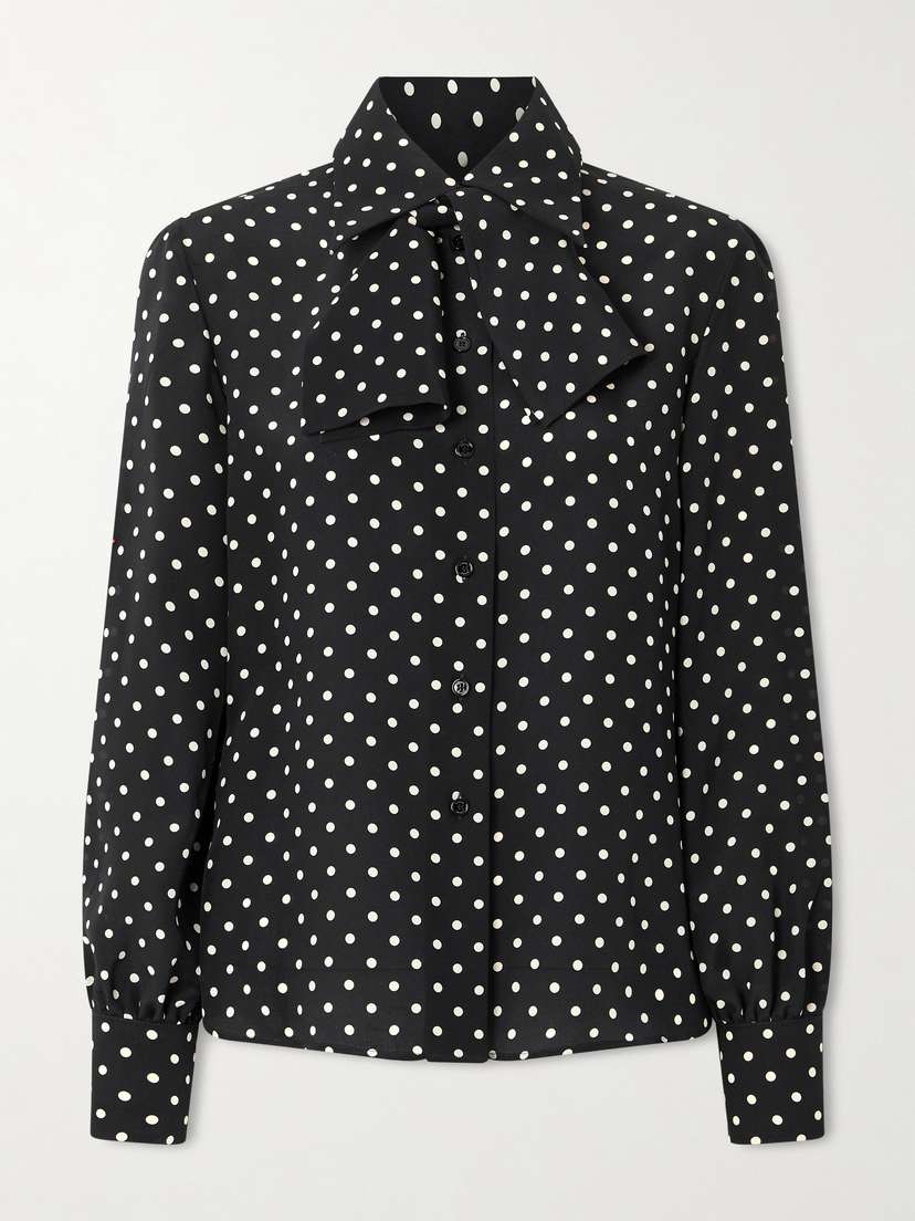 Valentino Garavani Tie-detailed Polka-dot Silk Crepe De Chine Shirt