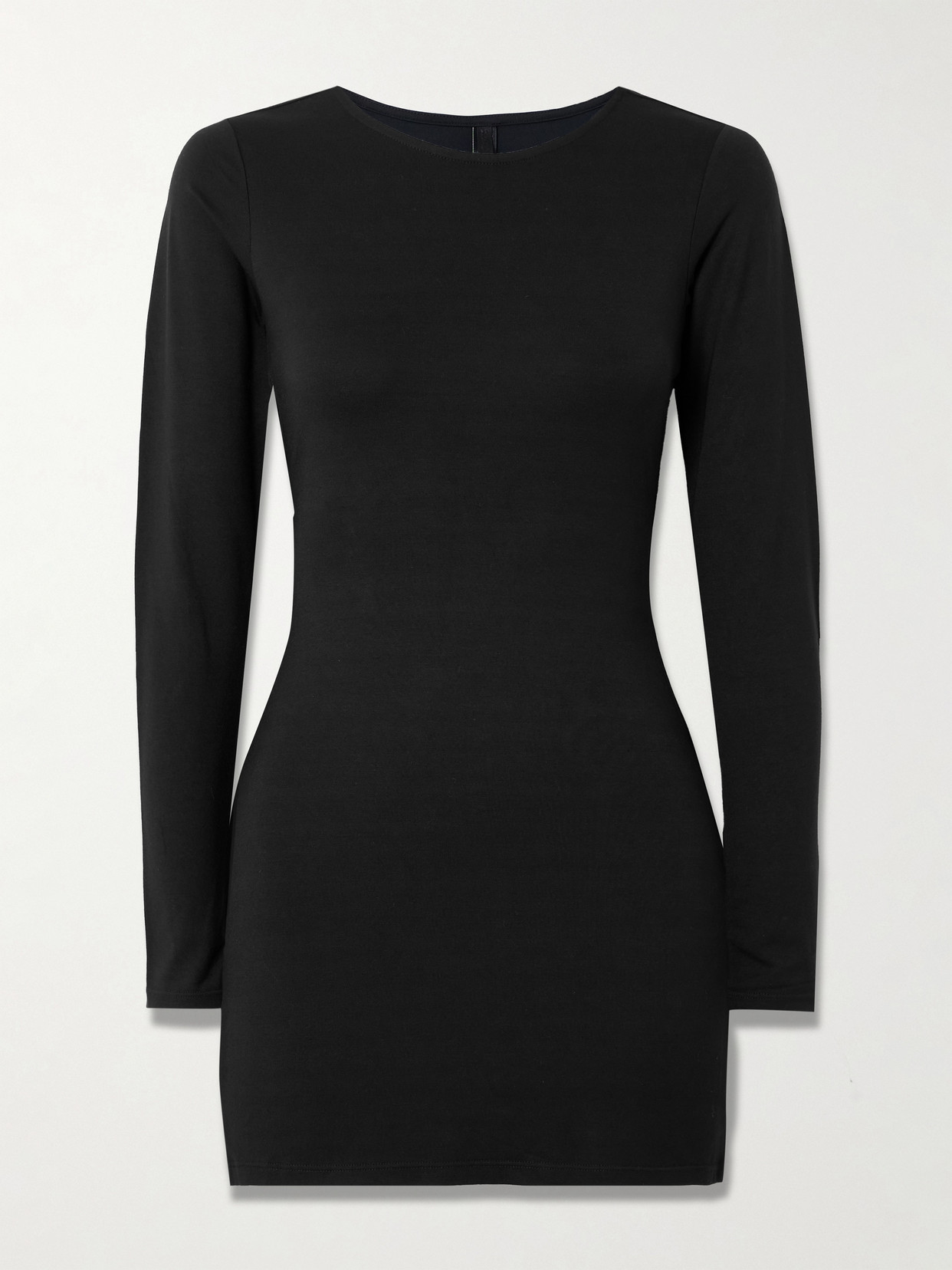 Skims Smooth Layers Crewneck Mini Dress In Black