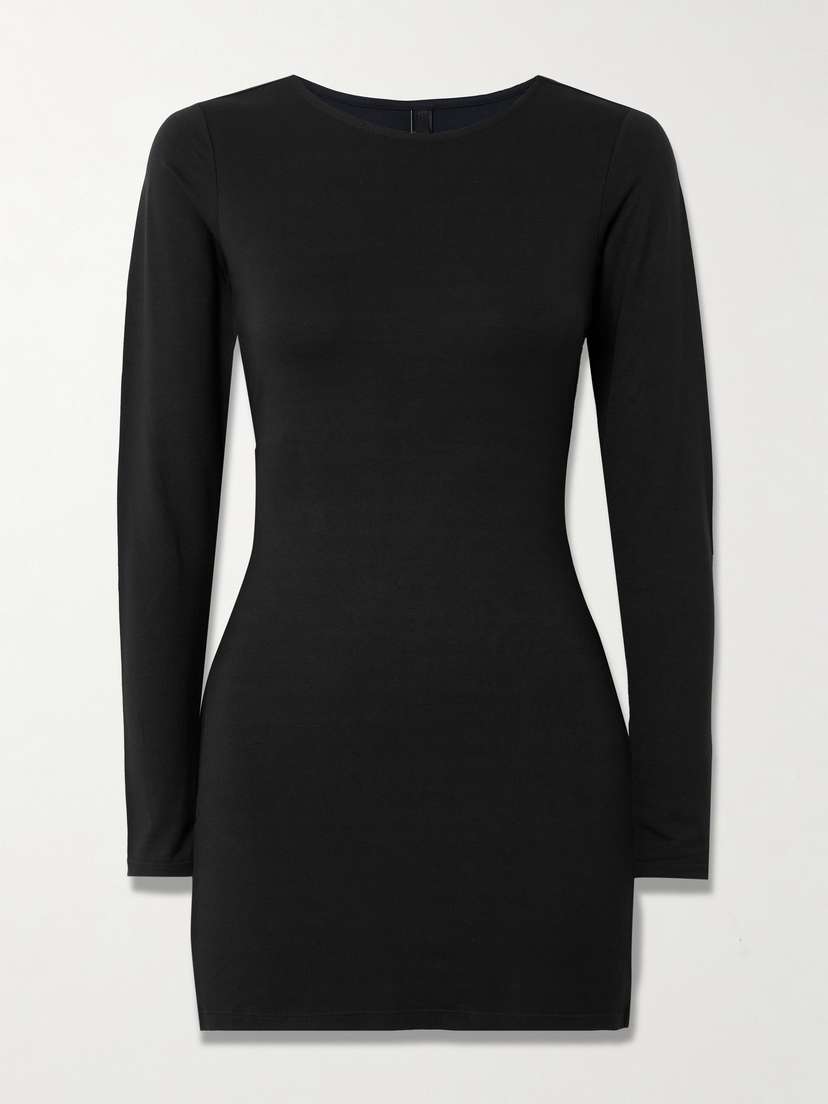Skims Smooth Layers Crewneck Mini Dress - Obsidian