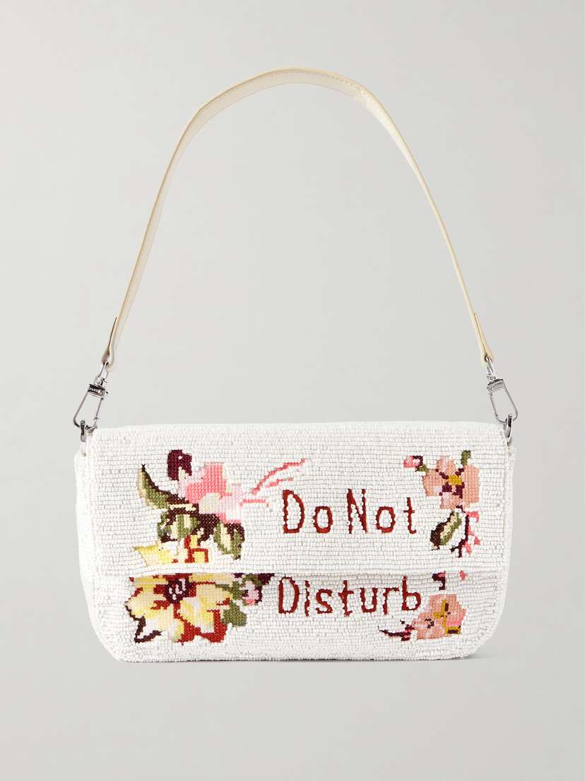 Staud Timmy Leather-trimmed Beaded Satin Shoulder Bag