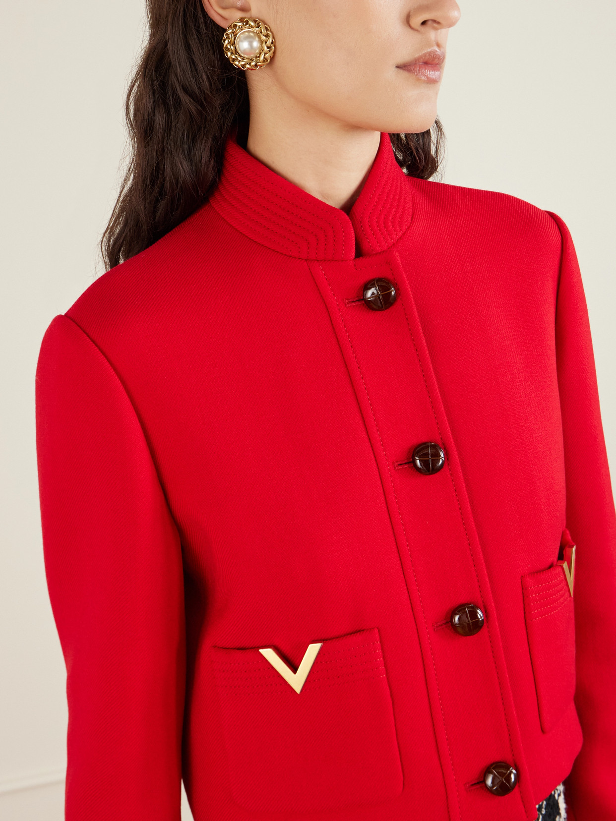 Valentino Embellished Wool And Silk-blend Drill Jacket In Red