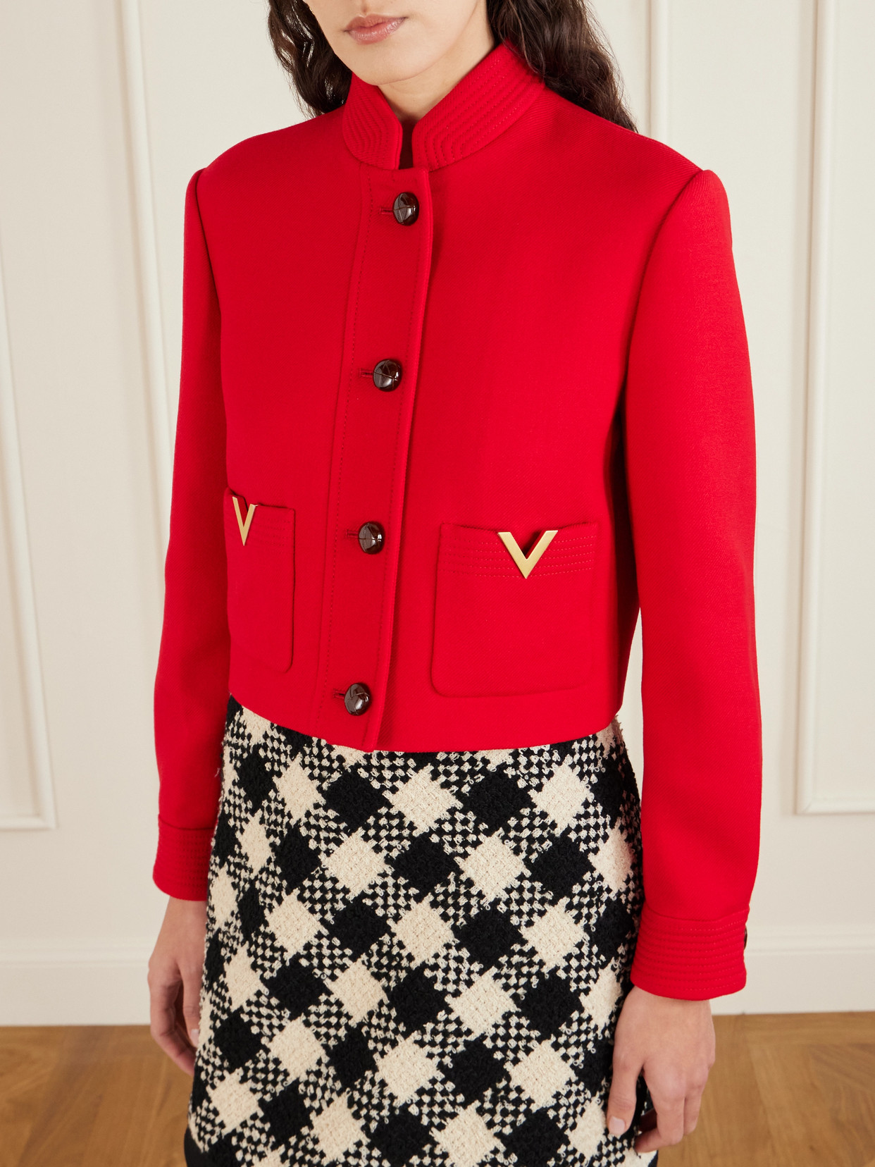 Valentino Embellished Wool And Silk-blend Drill Jacket In Red
