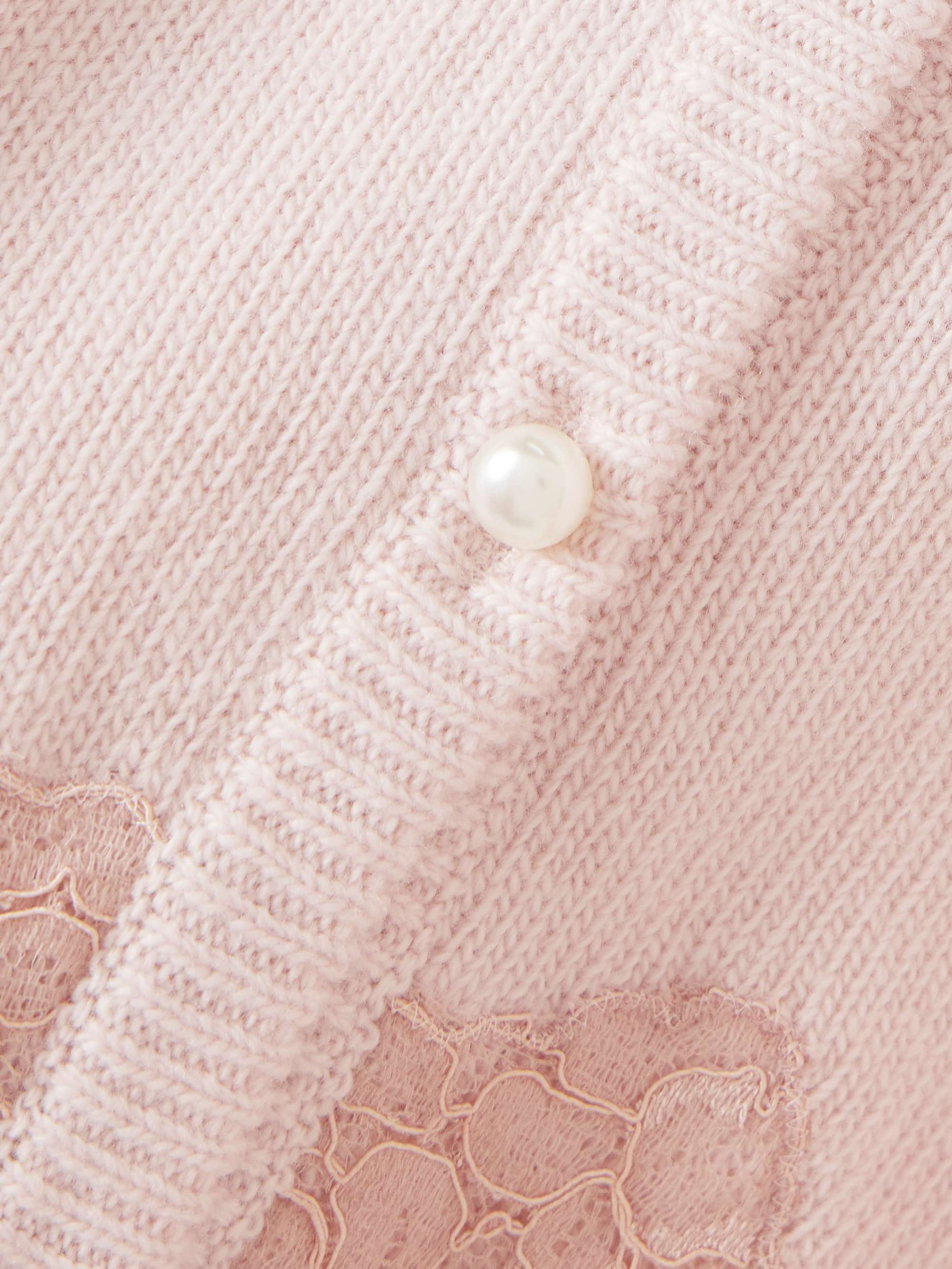VALENTINO ピンクベージュ ニット VALENTINO GARAVANI Cropped lace-trimmed wool cardigan | NET-A-PORTER