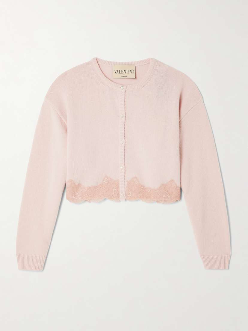 Valentino Garavani Cropped Lace-trimmed Wool Cardigan