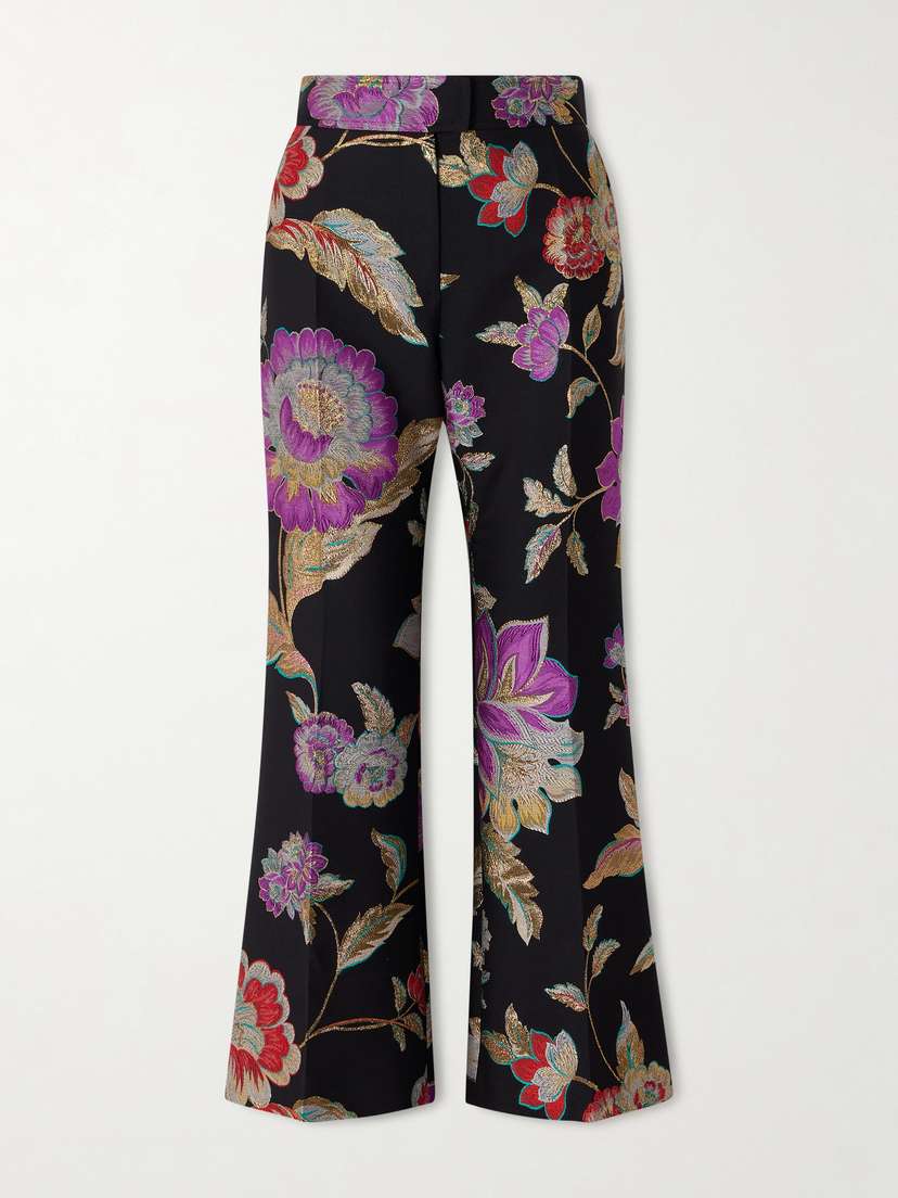 Valentino Garavani Floral-brocade Wool-blend Straight-leg Pants