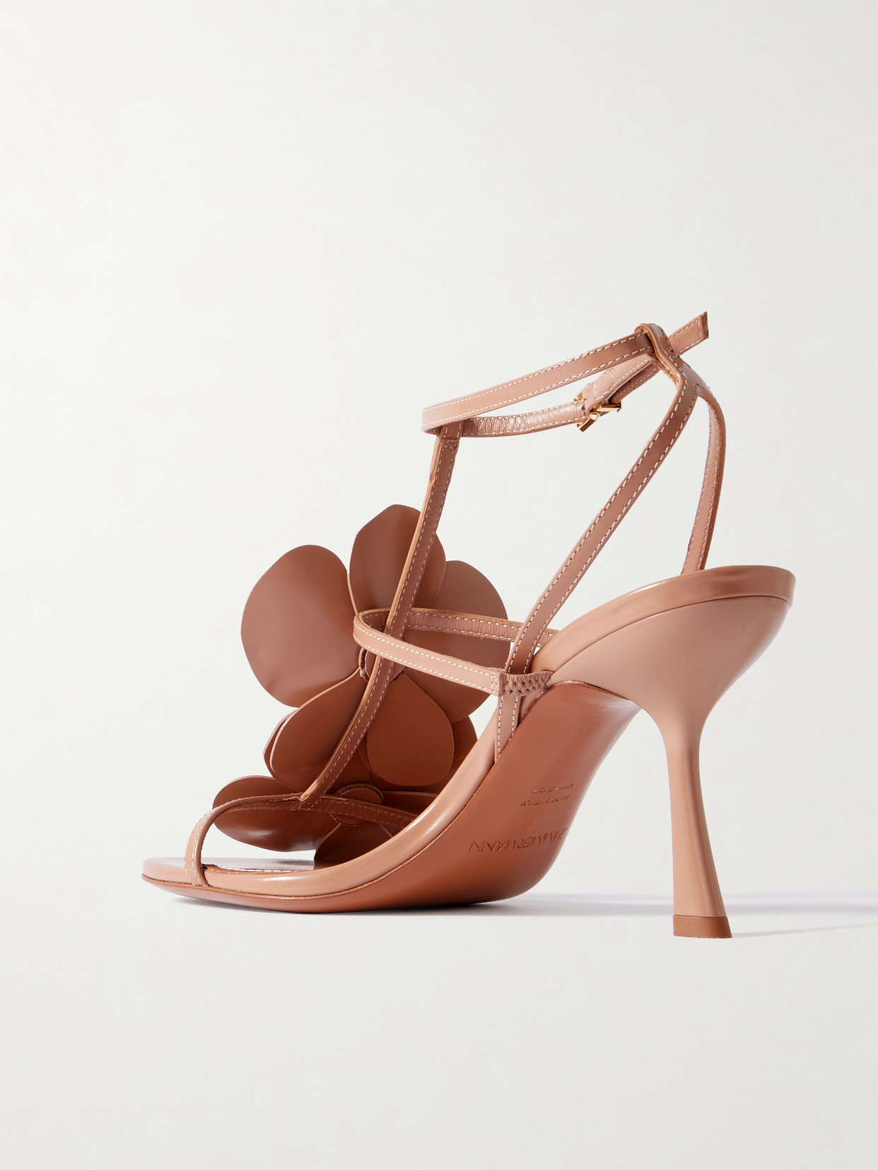 Zimmermann Orchid Appliquéd Glossed-leather Sandals In Neutral