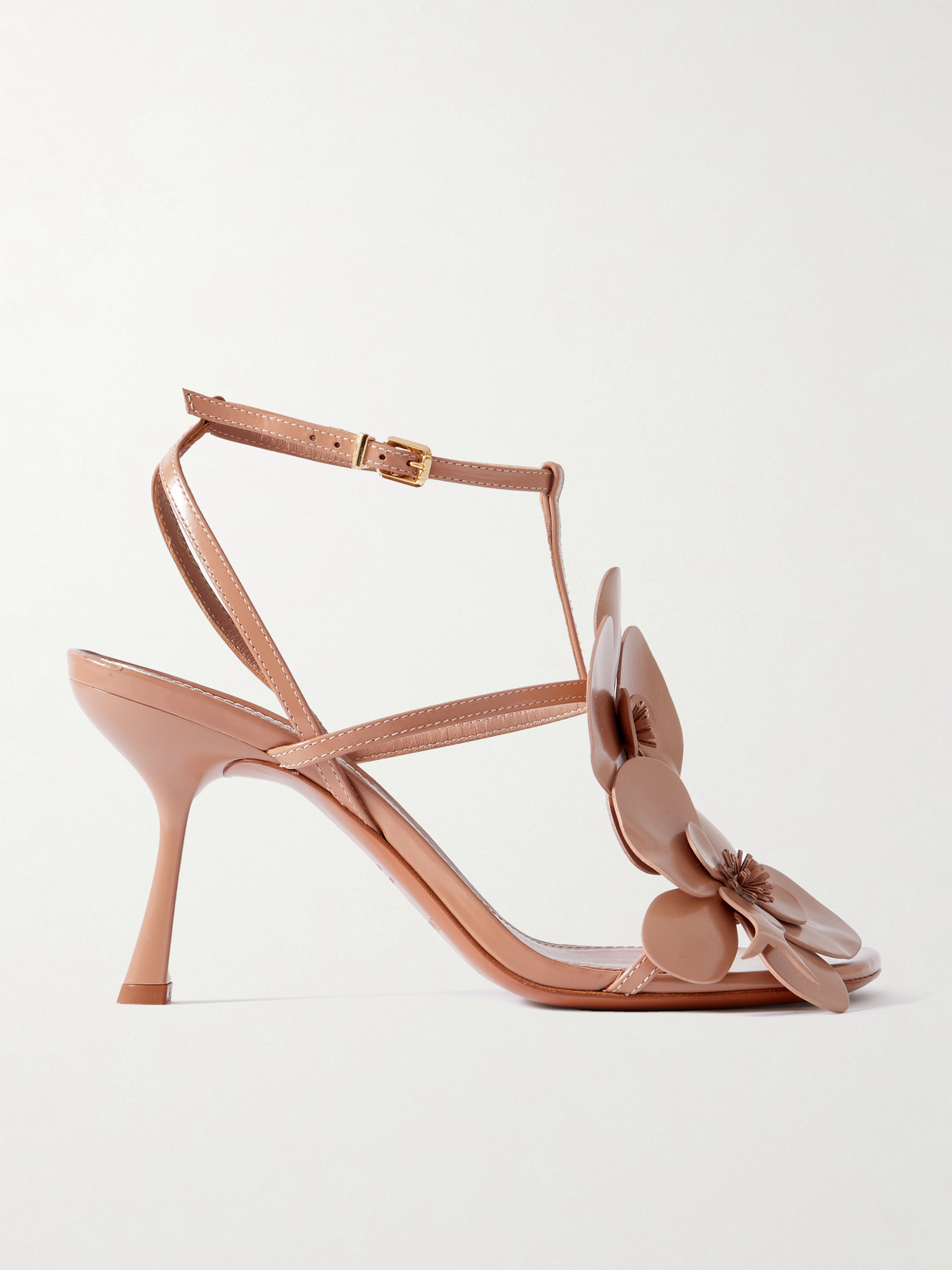 Zimmermann Orchid Appliquéd Glossed-leather Sandals In Neutral