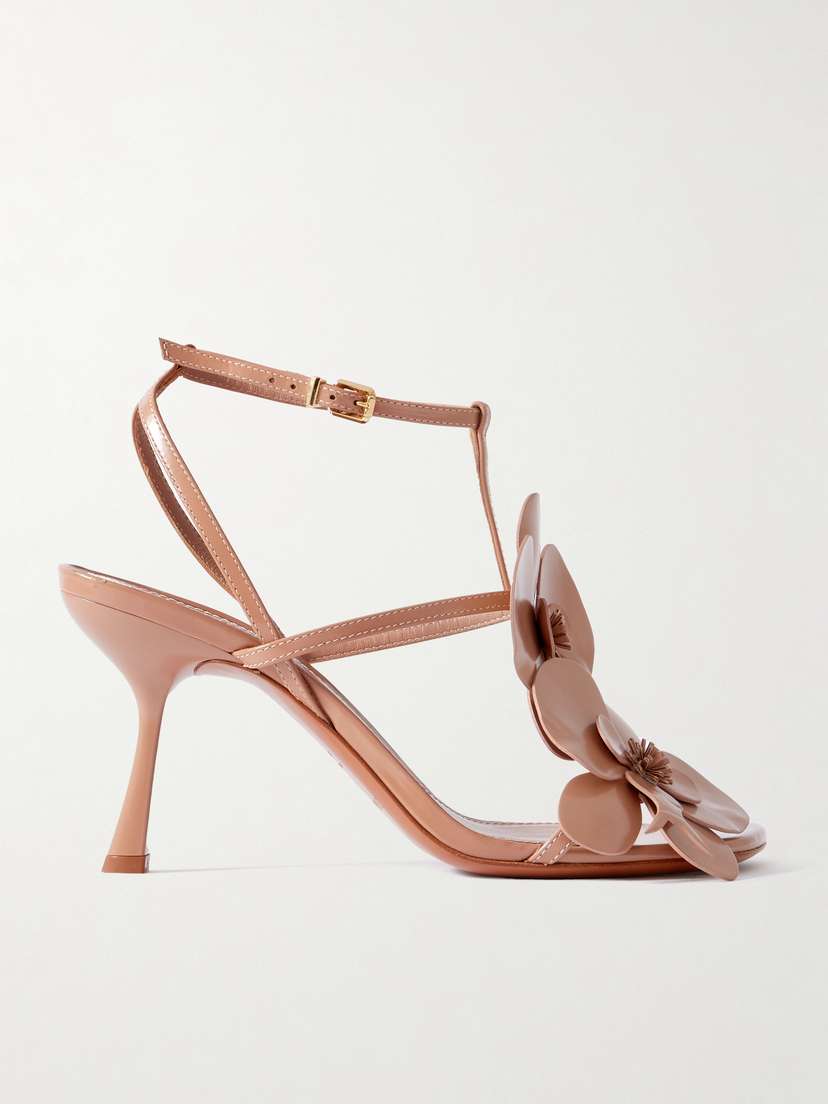Zimmermann Orchid Appliquéd Glossed-leather Sandals