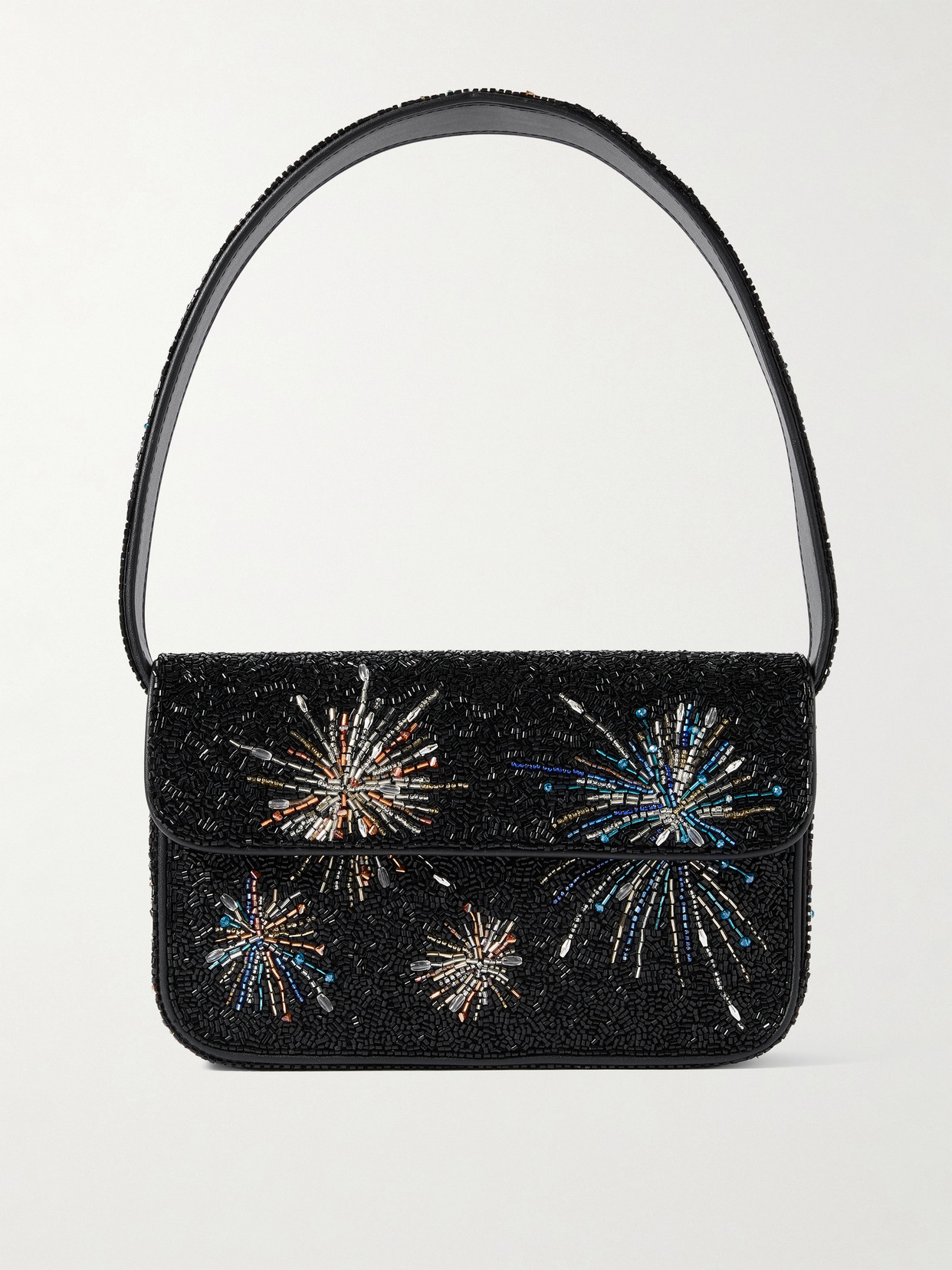 Staud Tommy Bead-embellished Satin Shoulder Bag In Black