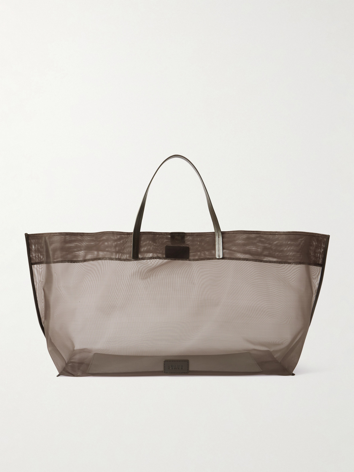 Staud Christos Leather-trimmed Mesh Tote In Brown