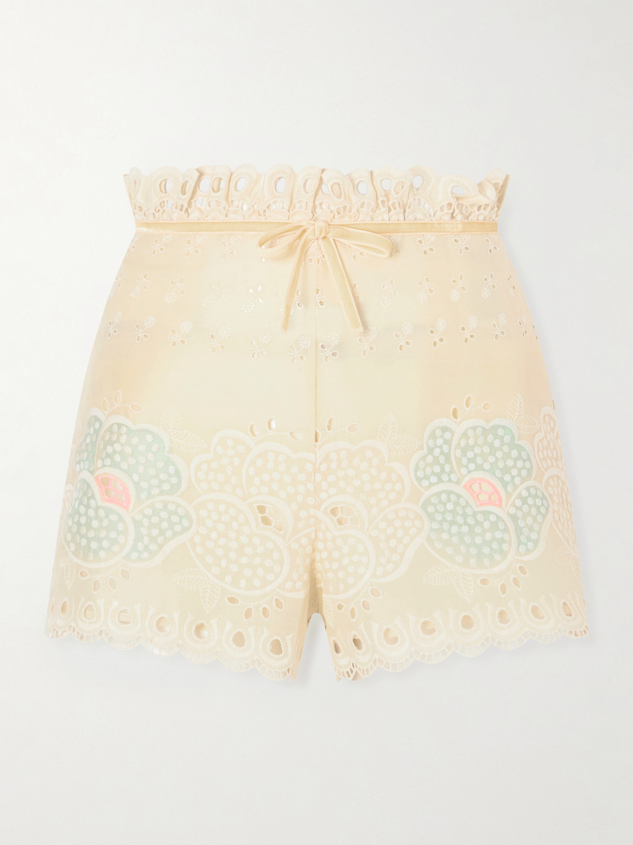 Valentino Bow-detailed Broderie Anglaise Cotton Shorts In Neutral