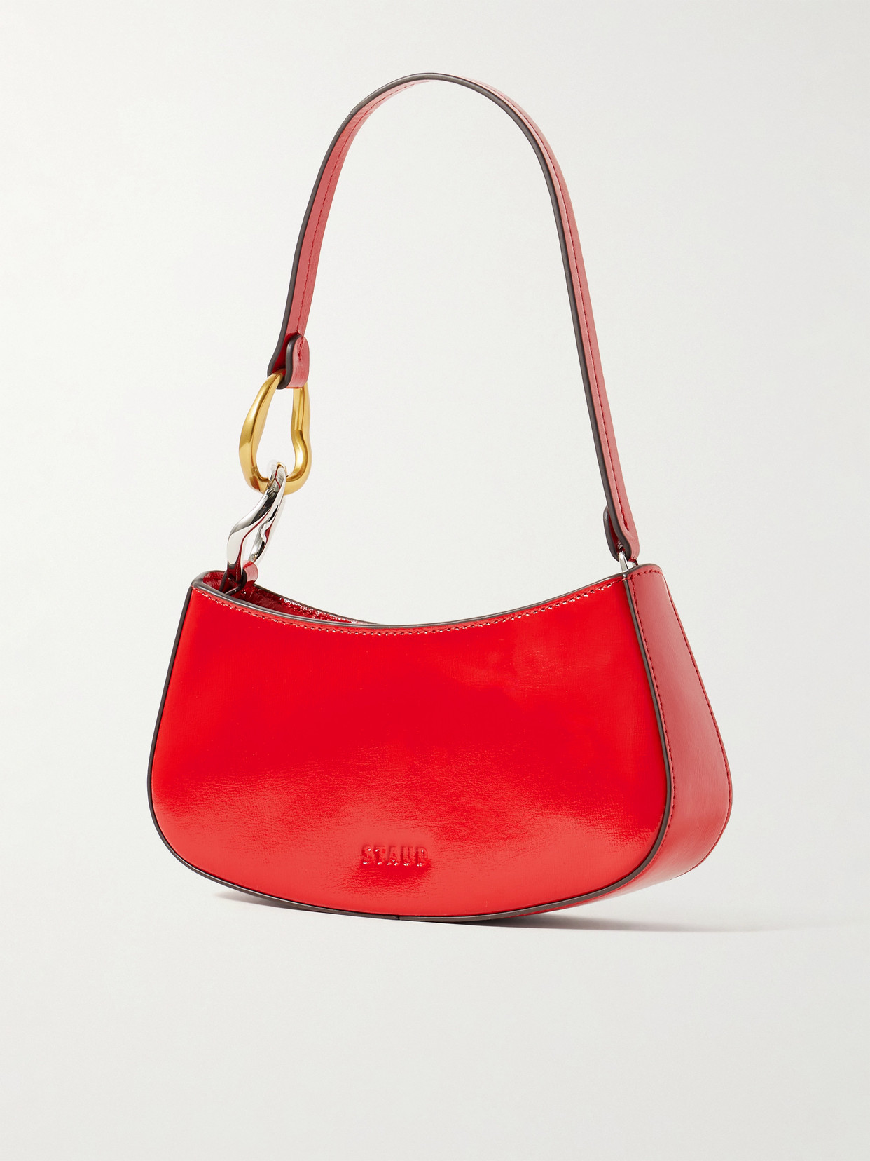 Staud Ollie Patent-leather Shoulder Bag In Red