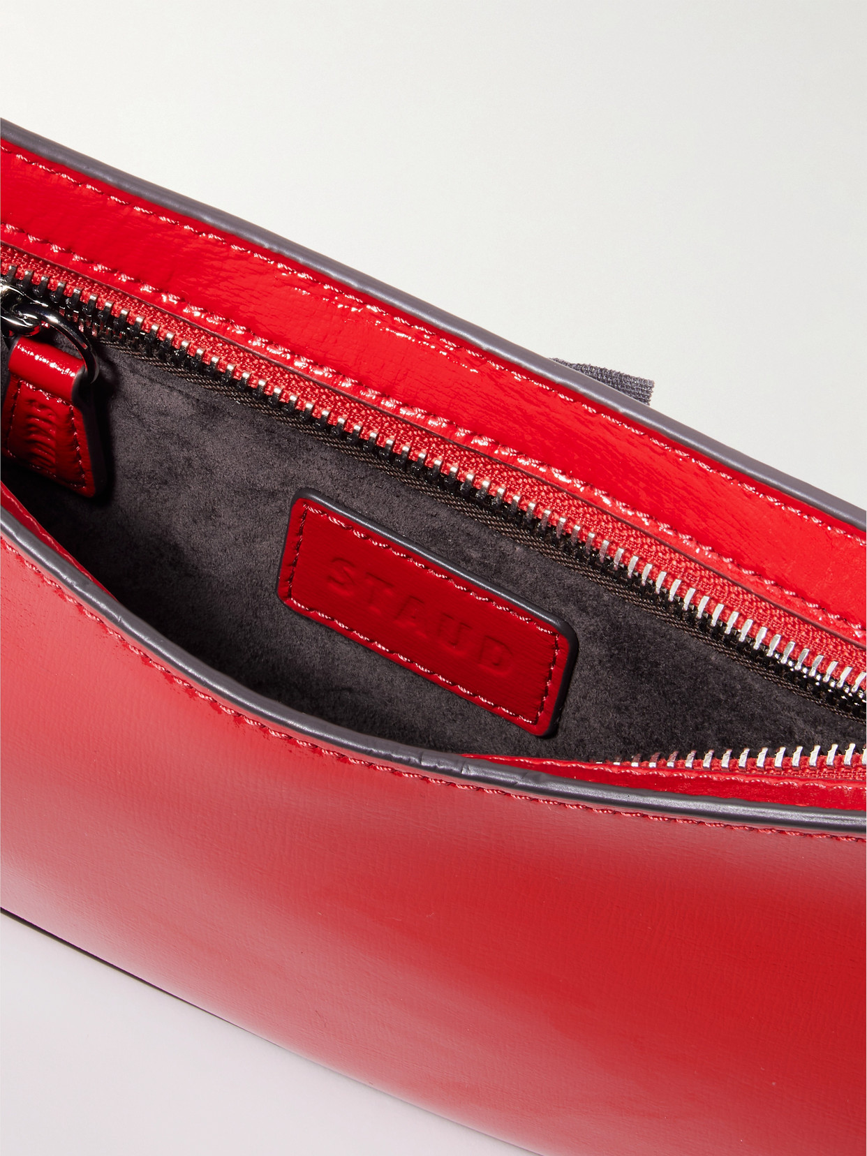 Staud Ollie Patent-leather Shoulder Bag In Red