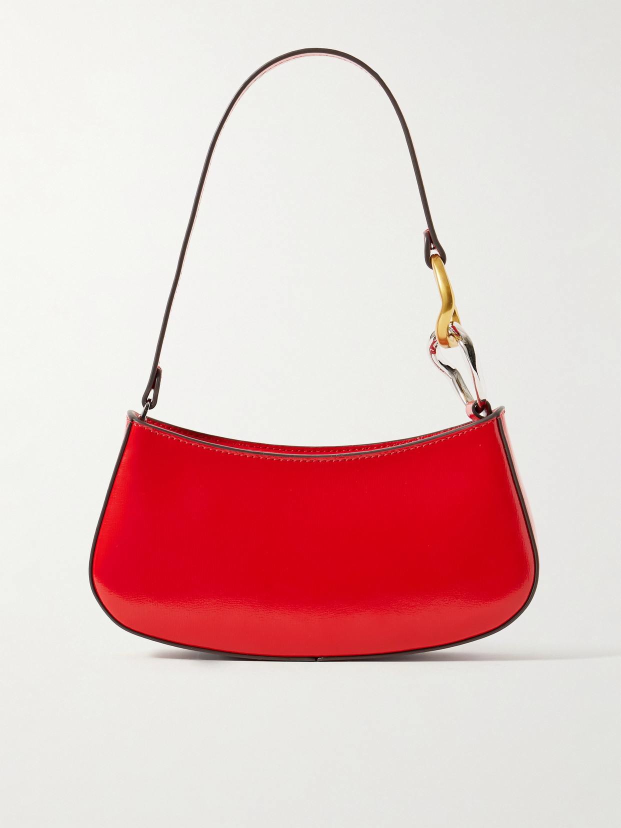 Staud Ollie Patent-leather Shoulder Bag In Red