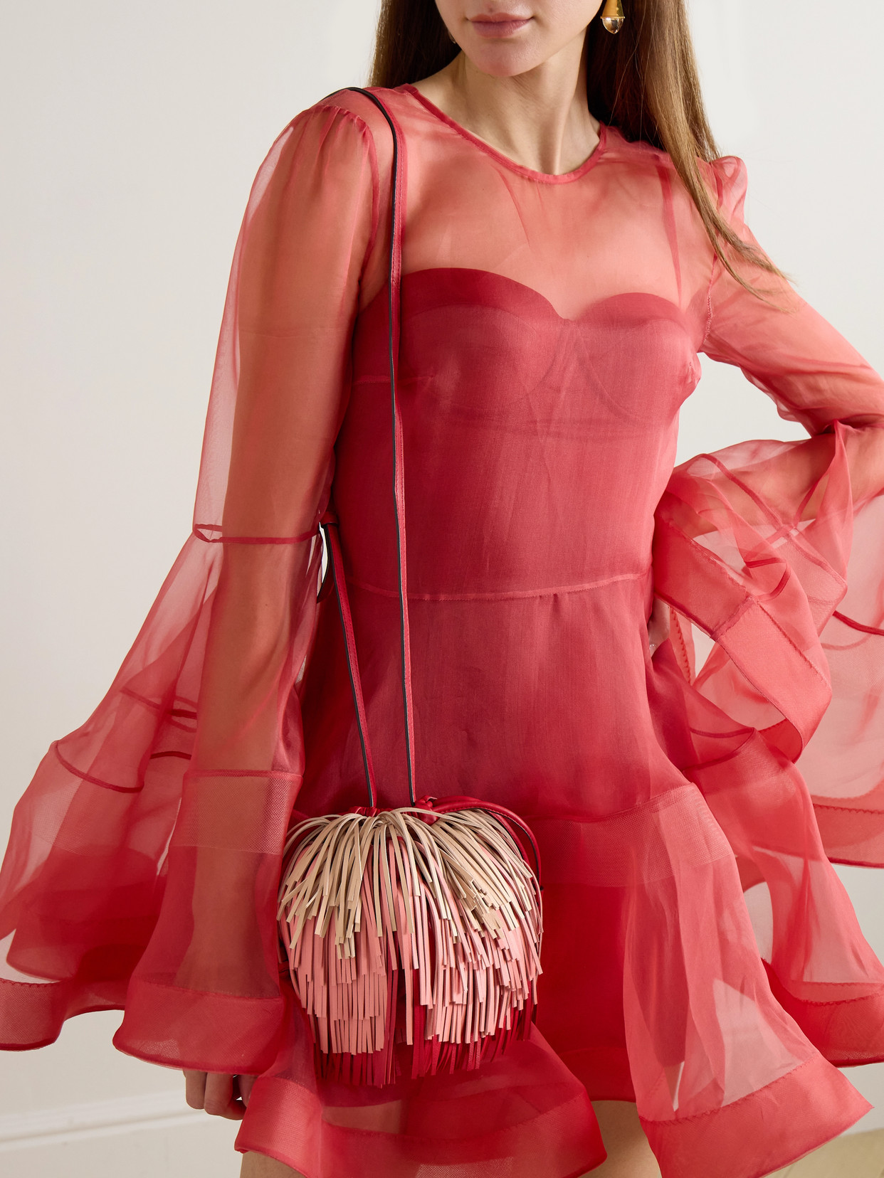 Zimmermann Fringed Leather Shoulder Bag In Pink