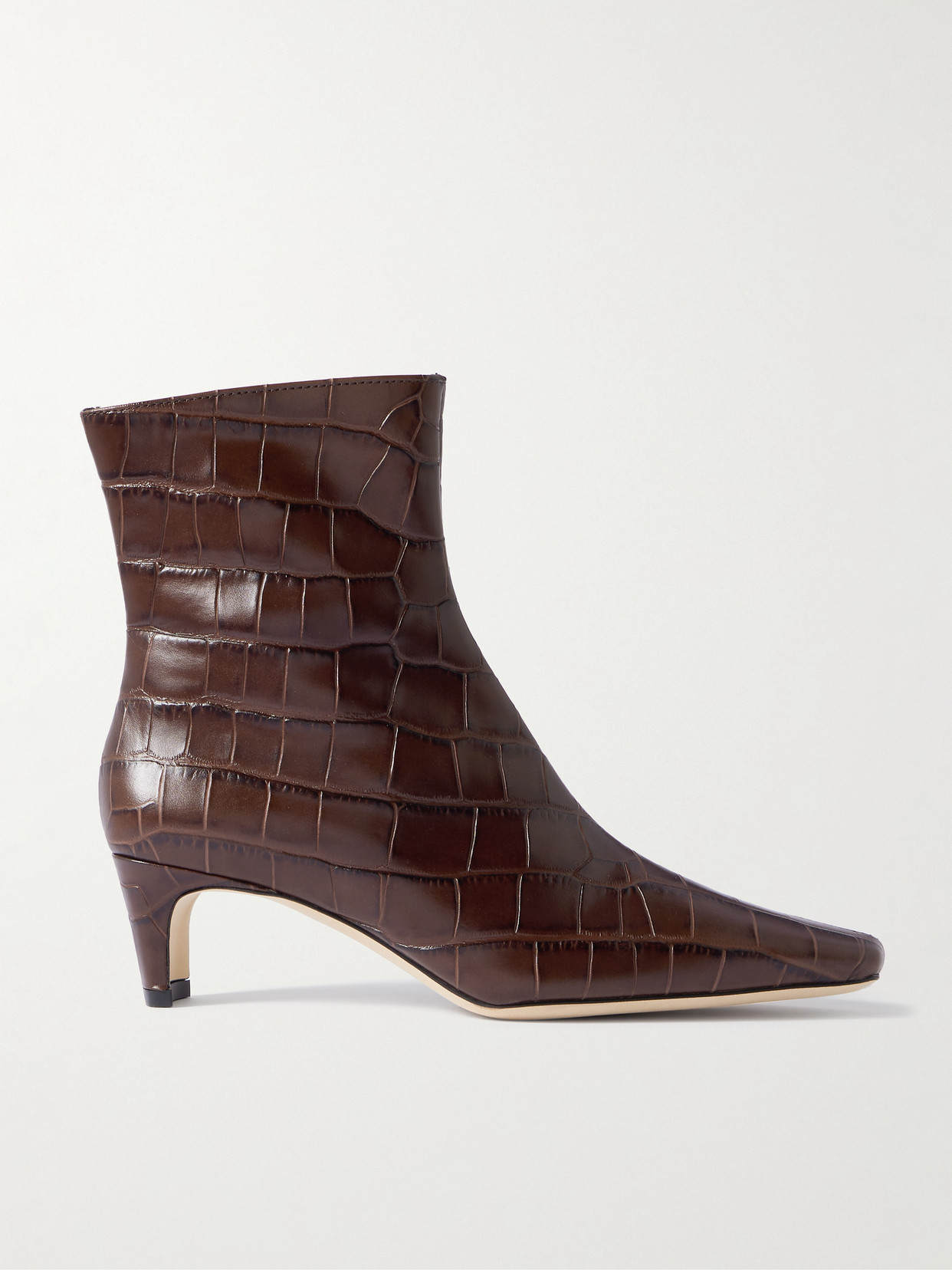 Staud Wally Croc-effect Leather Ankle Boots In Brown