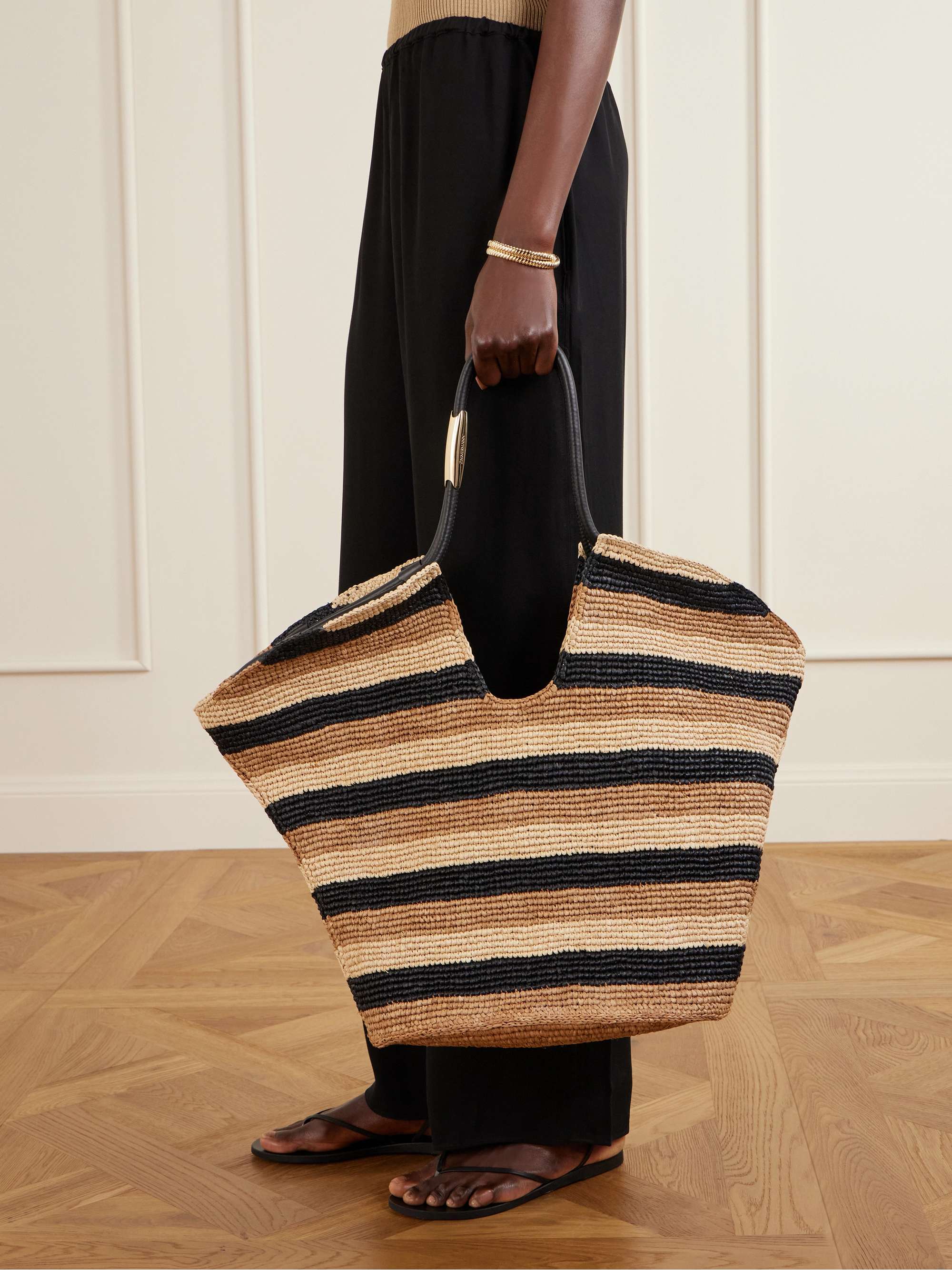 ZIMMERMANN Goldentime large embellished leather-trimmed striped