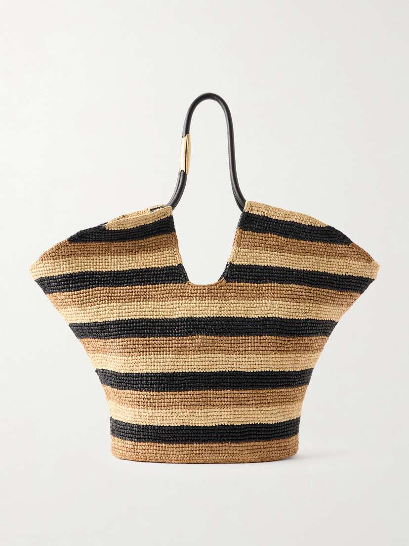 Zimmermann Goldentime Large Embellished Leather-trimmed Striped Raffia Tote