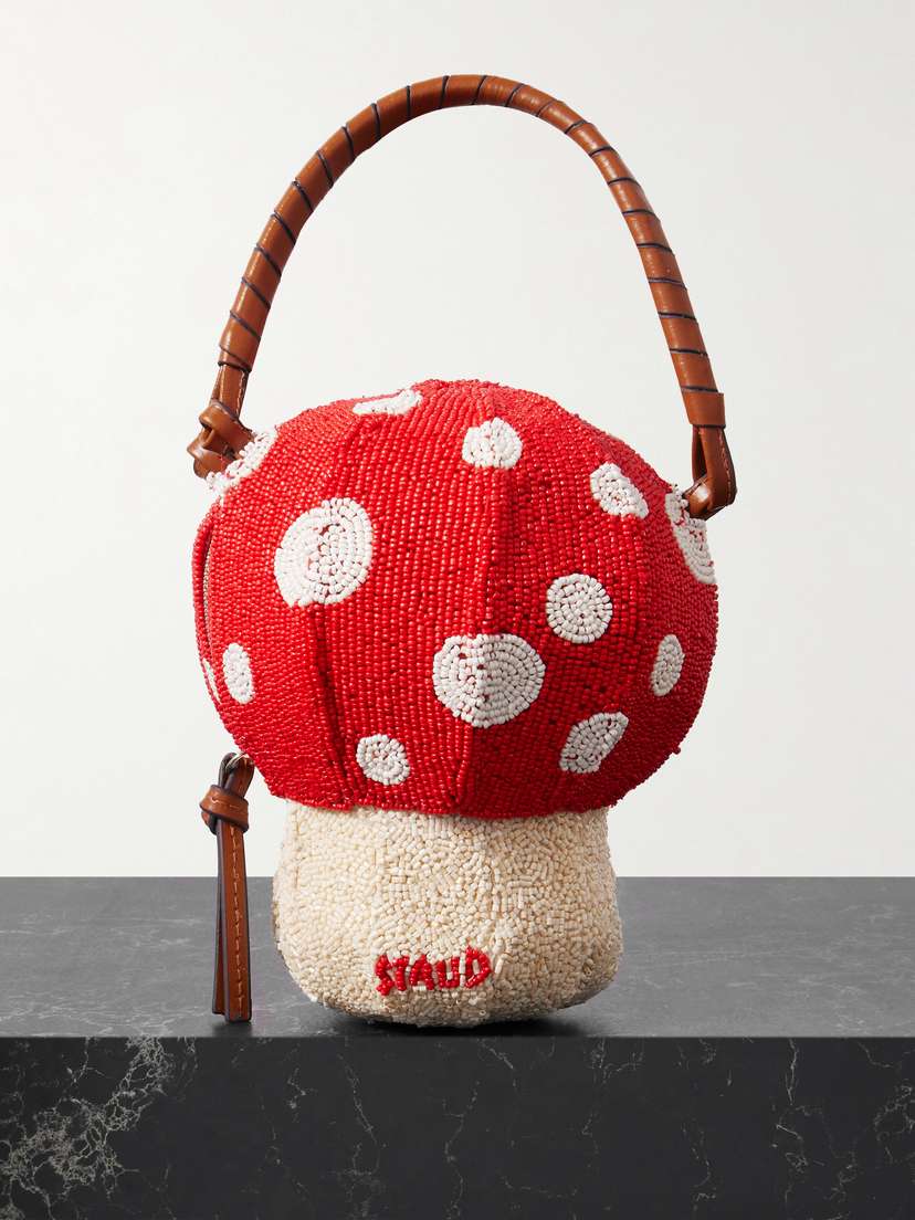 Staud Shroom Leather-trimmed Beaded Satin Tote