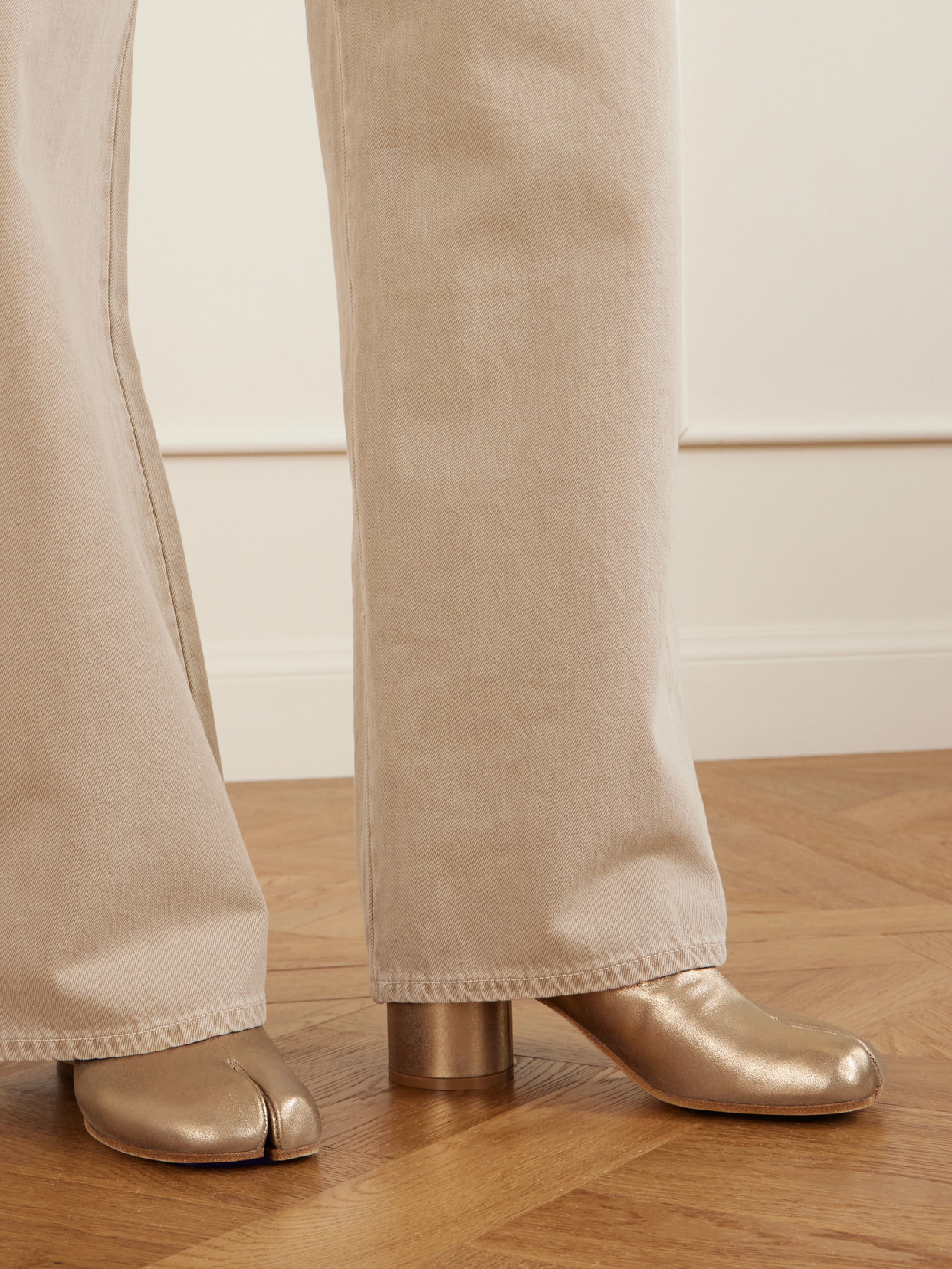 Tabi Split-Toe Metallic Leather Ankle Boots