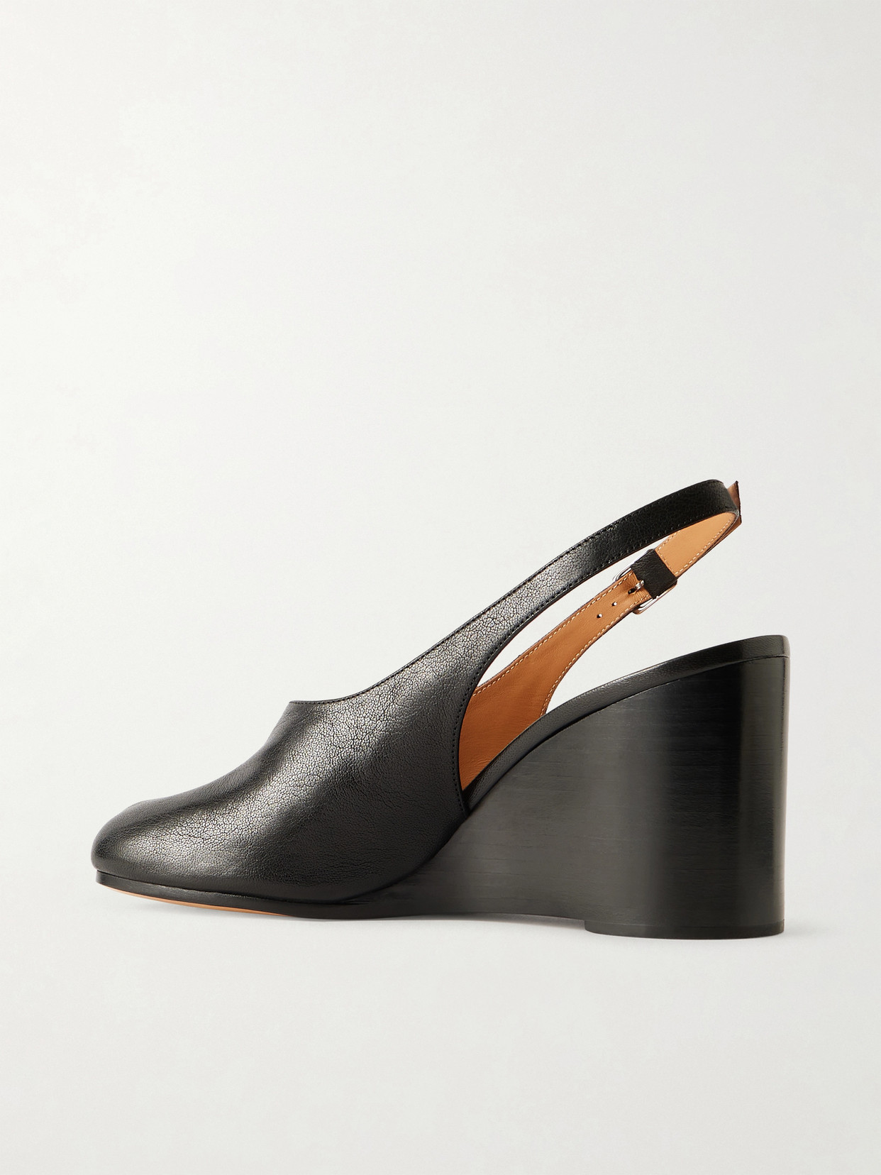 Maison Margiela Womens Black Tabi Leather Slingback Wedges Eur 36 / 3 Uk