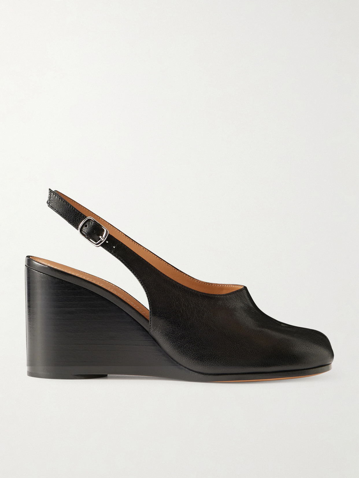 Maison Margiela Womens Black Tabi Leather Slingback Wedges Eur 36 / 3 Uk