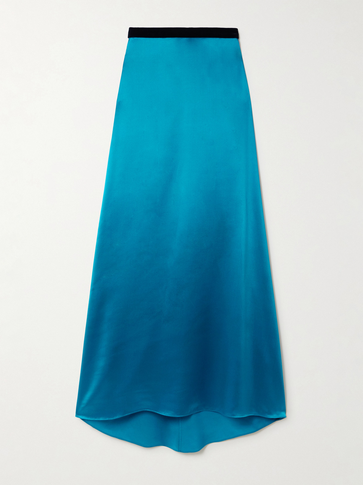 Valentino Velvet-trimmed Satin-crepe Maxi Skirt In Blue