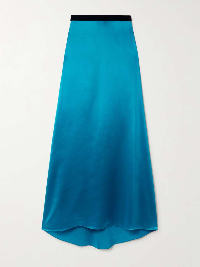 Valentino Garavani — Velvet-trimmed satin-crepe maxi skirt